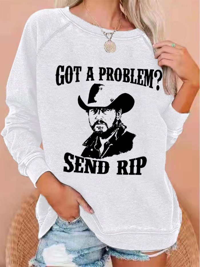 Women's Western Got Problem? Send Rip Denim Print Sweatshirt