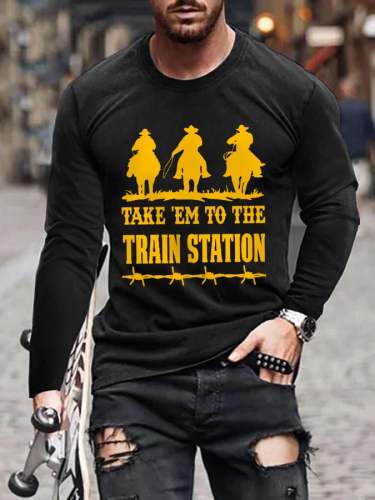 Men's Take 'Em To The Train Station Cowboy Silhouette Long Sleeve Tee