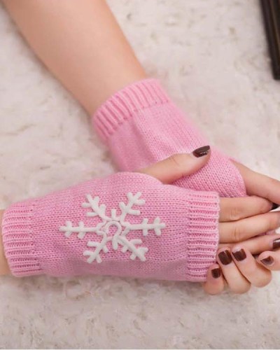 Knitted Half Finger Christmas Colorful Warm Gloves