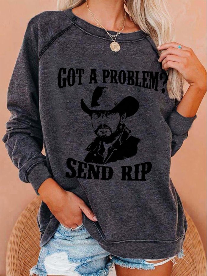 Women's Western Got Problem? Send Rip Denim Print Sweatshirt