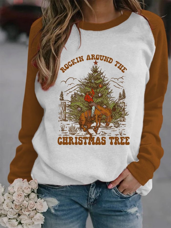 Women's Western and Christmas Combine  ROCKIN AROUND THE CHRISTMAS TREE  Print Sweatshirt