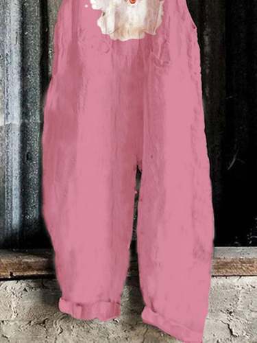 Vintage Pink Santa Print Jumpsuit