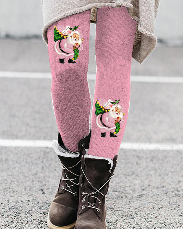 Women's Pink Christmas Santa Print Leggings