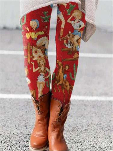 Women's Western Cowgirl Print Casual Leggings