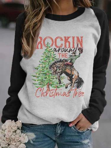 Women's Rockin Around The Christmas Tree Print Sweatshirt