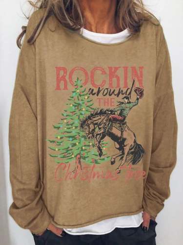 Women's Rockin Around The Christmas Tree Printed Casual Sweatshirt