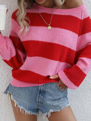 Women's Round neck Stripe Long Sleeve Sweater