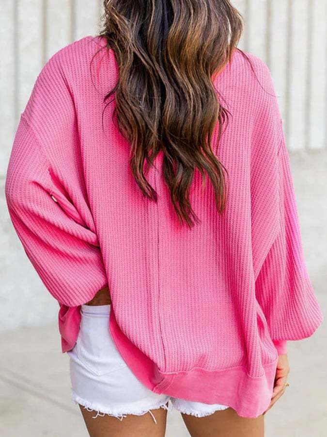 Women's V-neck Solid Long Sleeve Knit Sweater
