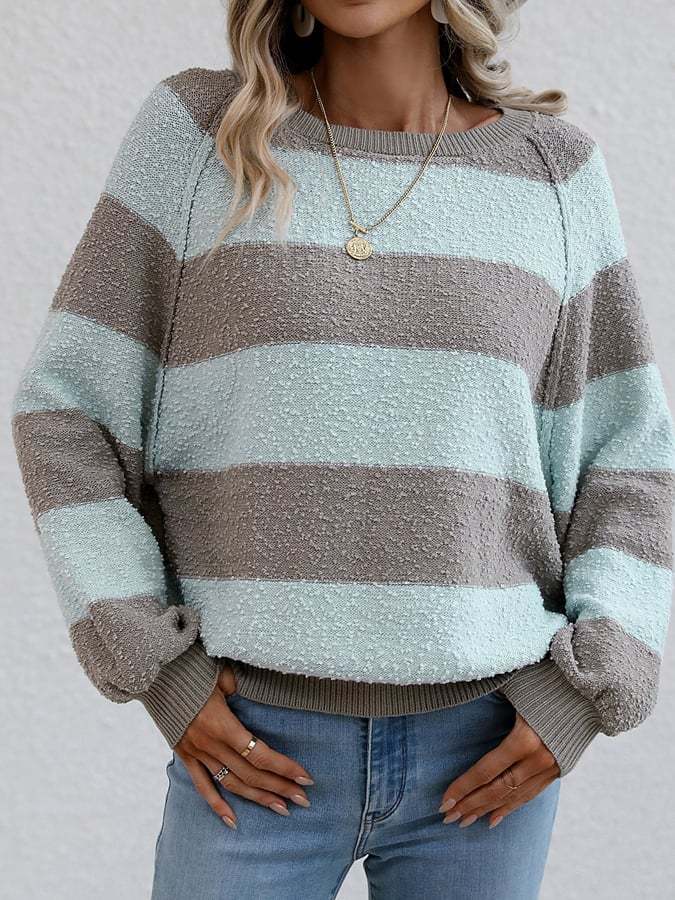 Women's Round neck Stripe Long Sleeve Sweater