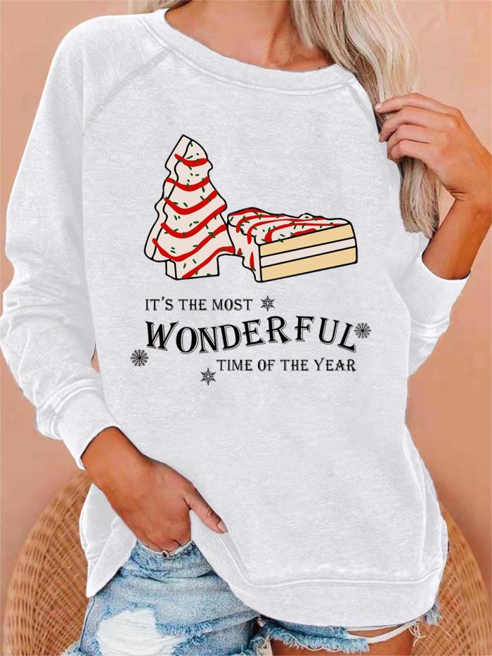 Women's Christmas Tree Cake Print Casual Crewneck Sweatshirt