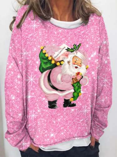 Women'S Santa Sequins Print Casual Sweatshirt