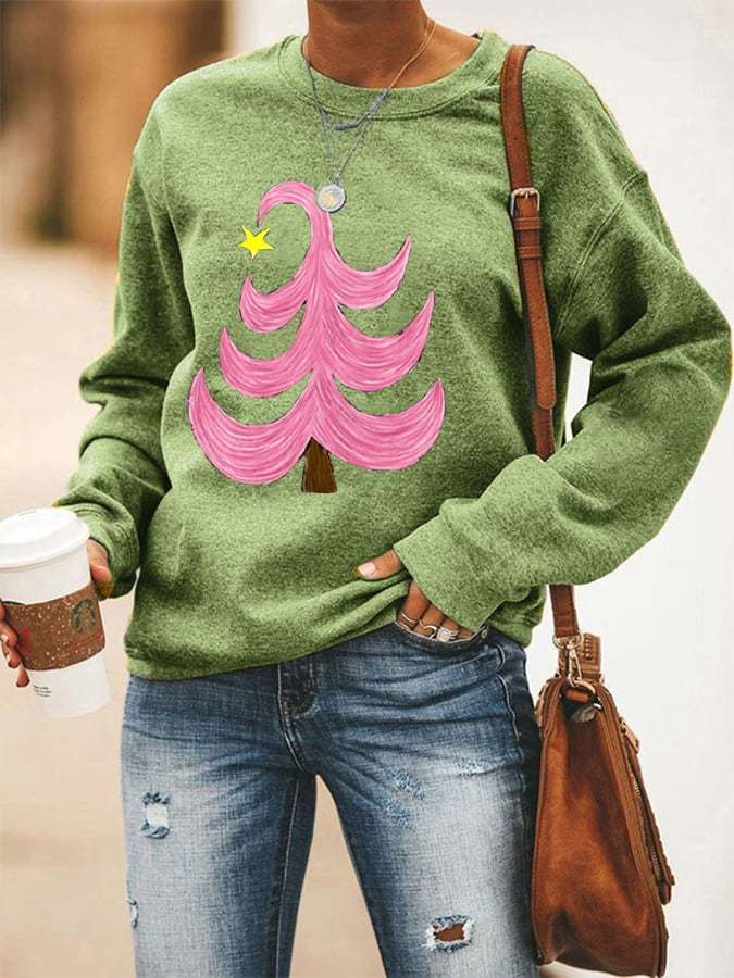Women's Pink Christmas Tree Casual Sweatshirt