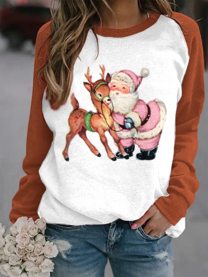Women's Pink Santa Print Sweatshirt