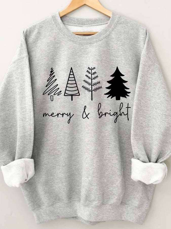 Merry And Bright Women's Christmas Printed Long Sleeve Sweatshirt