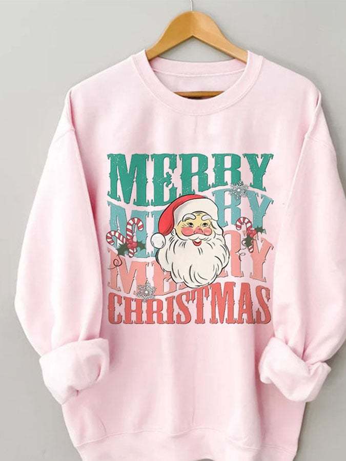 Stylish Colorful Letters Santa Print Sweatshirt