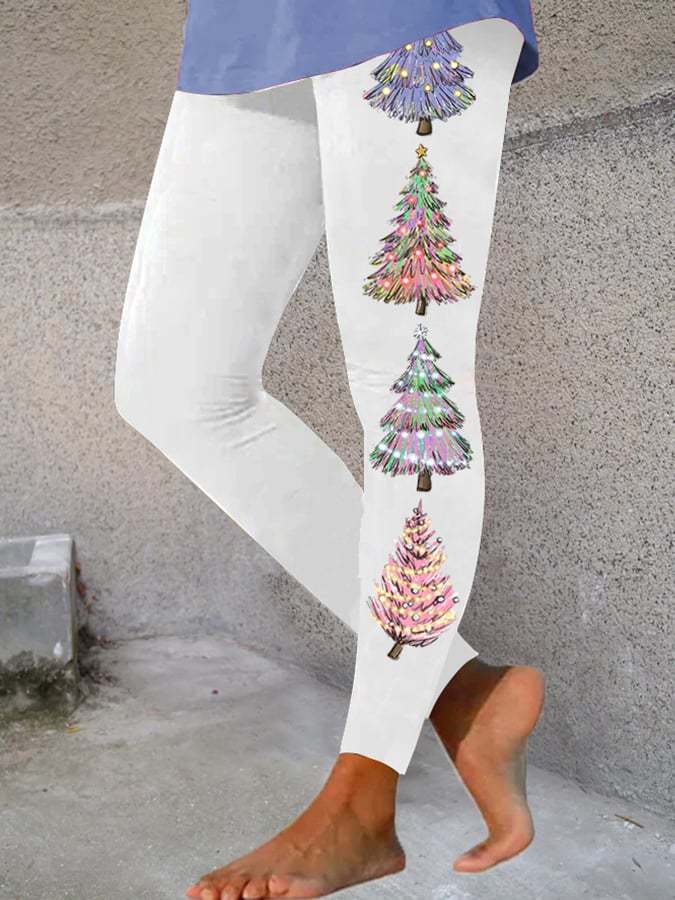 Women's Colorful Christmas Tree Print Stretch Leggings