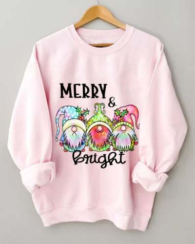 Women's Christmas Gnomes Merry&Bright Print Sweatshirt
