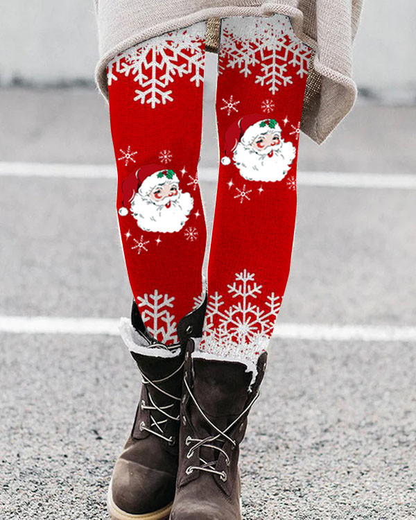 Red Christmas Santa Leggings