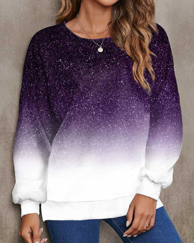 Purple Ombre Long Sleeve Round Neck Sweatshirt
