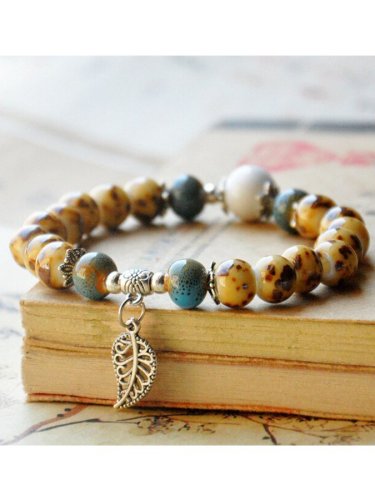 Women's ethnic style ceramic leaf bracelet