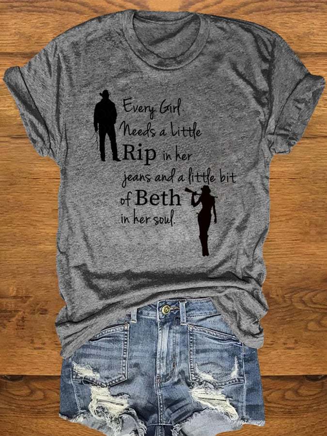 Women's Casual Every Girl Needs a Little Rip Beth Printed Short Sleeved T-shirt