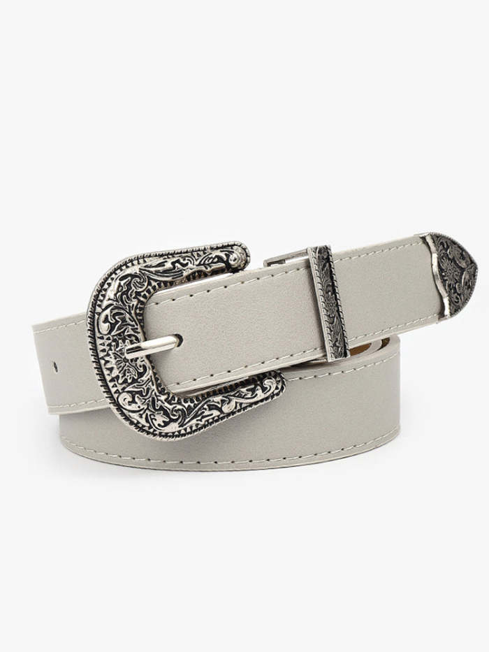 Wisherryy Western Vintage Carved Buckle Basic Belt