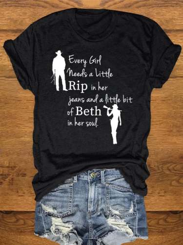 Women's Casual Every Girl Needs a Little Rip Beth Printed Short Sleeved T-shirt