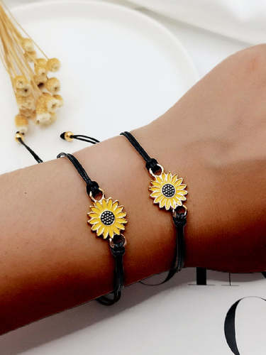 Sunflower Wax Thread Braided Best Friends Bracelet 2Pcs
