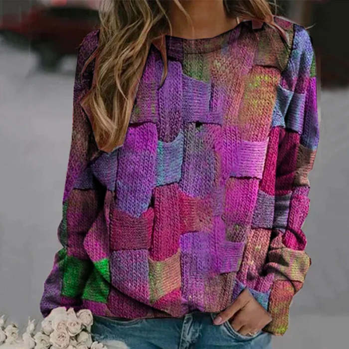 Wisherryy Casual Color-block Printed Sweatshirt