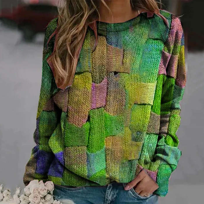 Wisherryy Casual Color-block Printed Sweatshirt