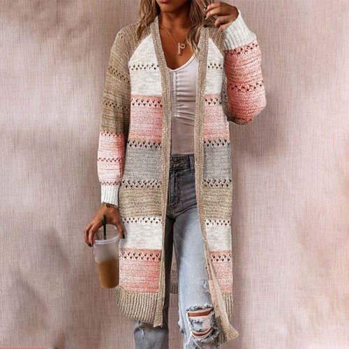 Fashion Color Matching Mid-length Sweater Cardigan