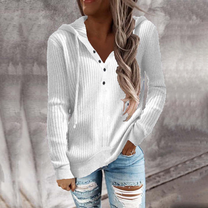 Fashion Solid Color Long Sleeve Hoodie Collar Sweater
