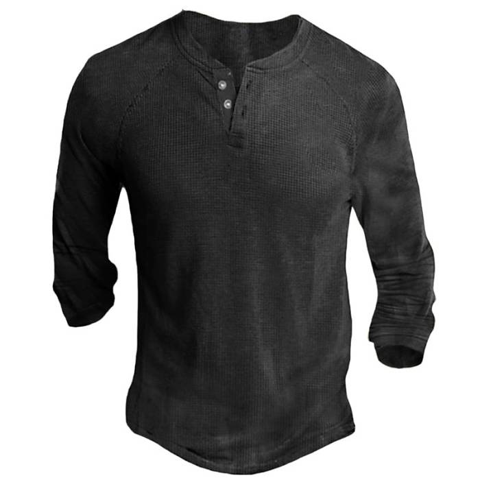 Men's Casual Solid Color Long Sleeve Button-Down Henley Shirt