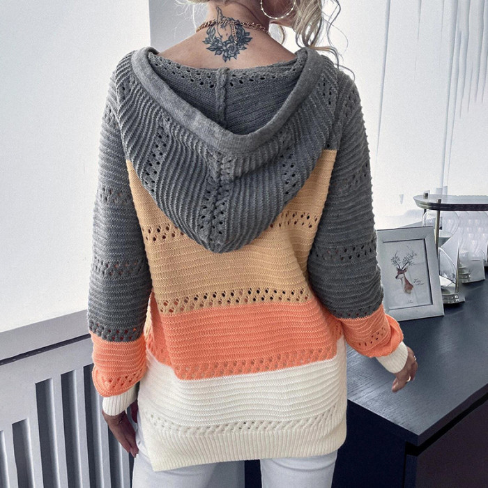 Cropped-Block Drawstring Hooded Sweater