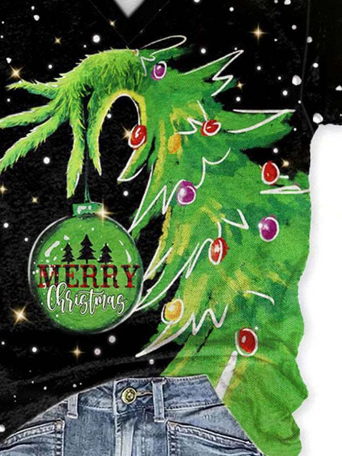 Merry Christmas Grinchmas Print T-Shirt