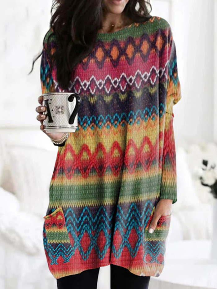 Vintage Colorful Sweater Textured Tunic
