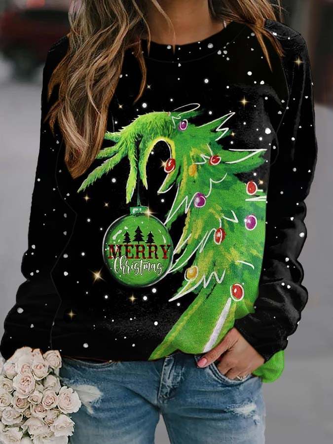 Merry Christmas Grinchmas Print Sweatshirt
