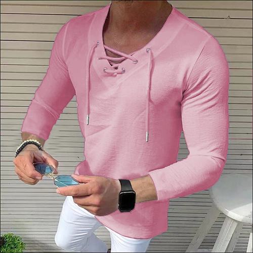 Men's Shirt Solid Color V Neck  Tops Fashion Casual Breathable