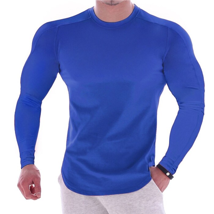 Men's Casual Solid Color Round Neck Sport Long Sleeve Muscle Shirt