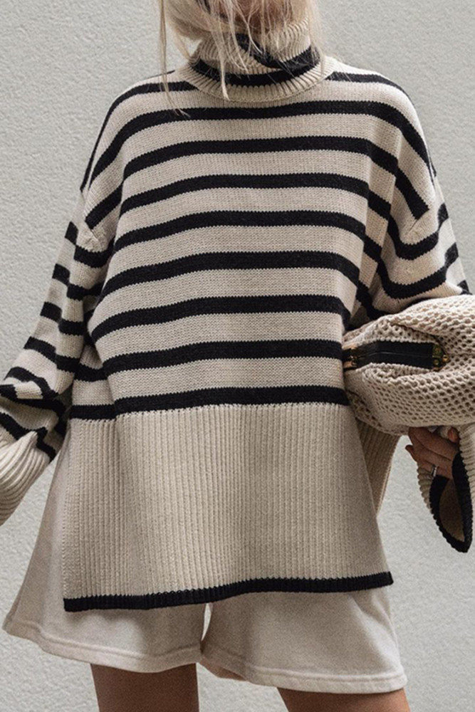 Simple Striped Turtleneck Long Sleeve Sweater