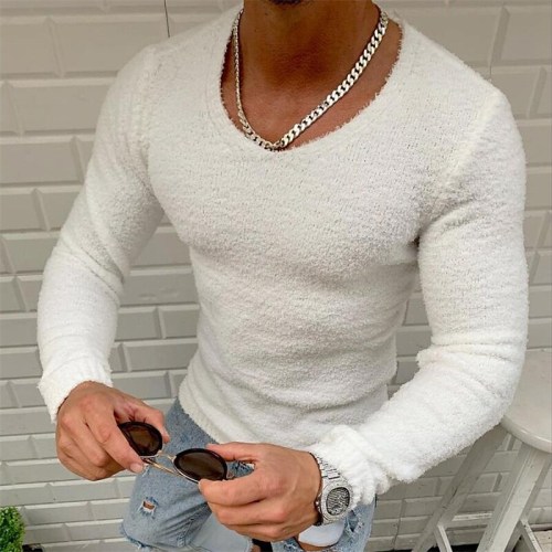 Men's Sweater Pullover Sweater jumper Ribbed Knit Cropped Knitted Solid Color V Neck Tops