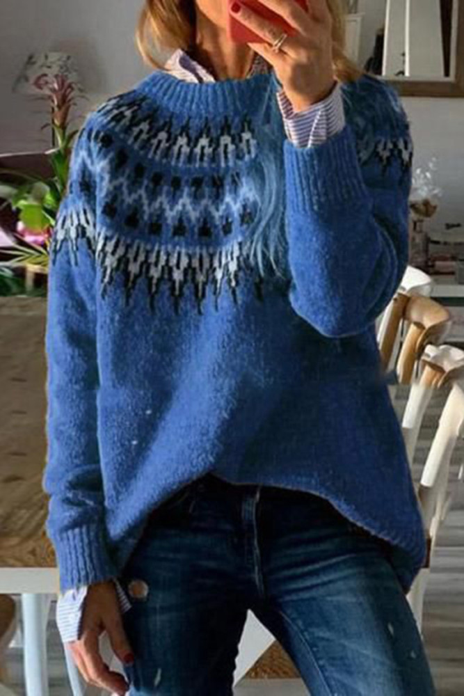 Fairman Island Vintage Wave Jacquard Long Sleeve Sweater