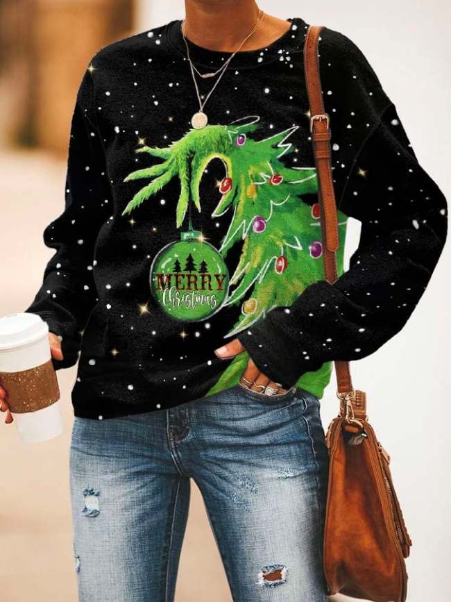 Merry Christmas Grinchmas Print Sweatshirt