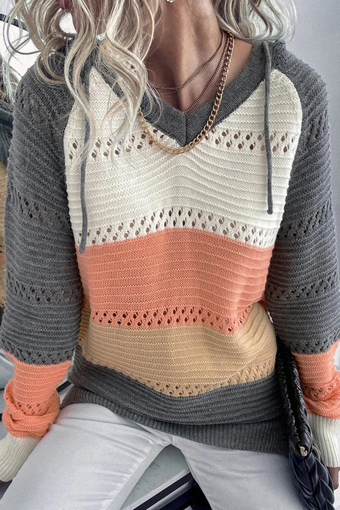 Cropped-Block Drawstring Hooded Sweater