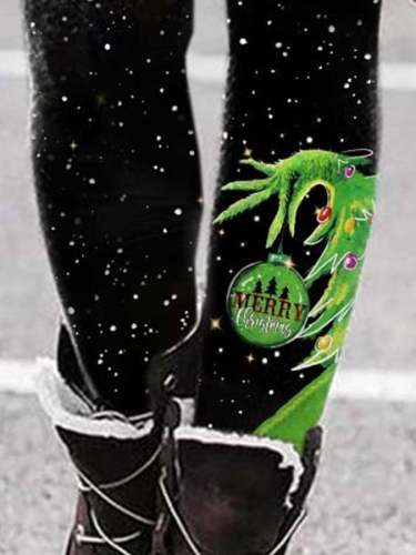 Merry Christmas Grinchmas Print Leggings