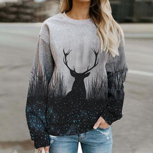 Halloween Elk Print Long Sleeve Sweatshirt