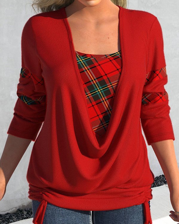 Christmas Check Two-Piece Tie Side Sweatshirt