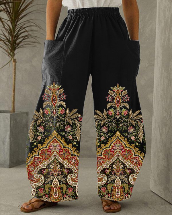 Vintage Ethnic Comfort Wide Leg Pants