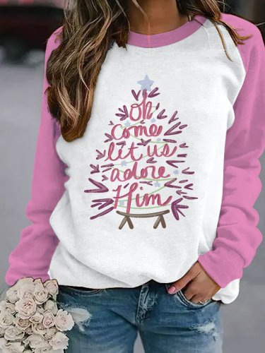 Oh Come Let Us Adore Him Christmas Pink Sweatshirt