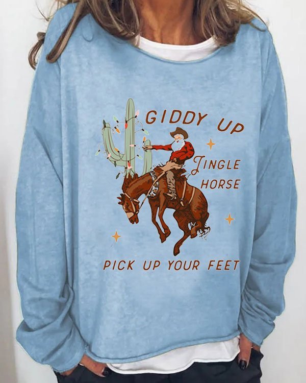 Giddy Up Jingle Horse Pick up Your Feet Cowboy Santa Cactus Western Sweater